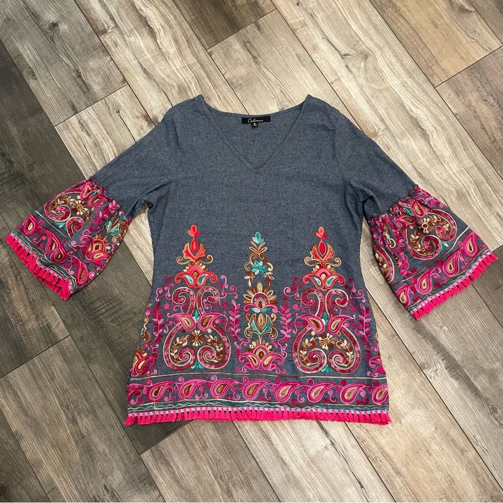 Calessa Embroidered Blue Top Medium
